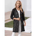 thumbnail image 2 of DARING DIVA Lace 3/4 Sleeve Crochet Open Front Long Cardigans S Black, 2 of 7