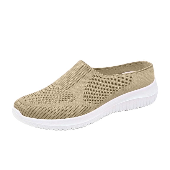 Women's Mesh Knit Slip Breathable On Mule Sneakers Lightweight Soft Sole Backless Walking Shoes Comfortable Casual Flat Clogs Hollow Out Spring Summer Shoes Footwear Flat Trendy Shoes