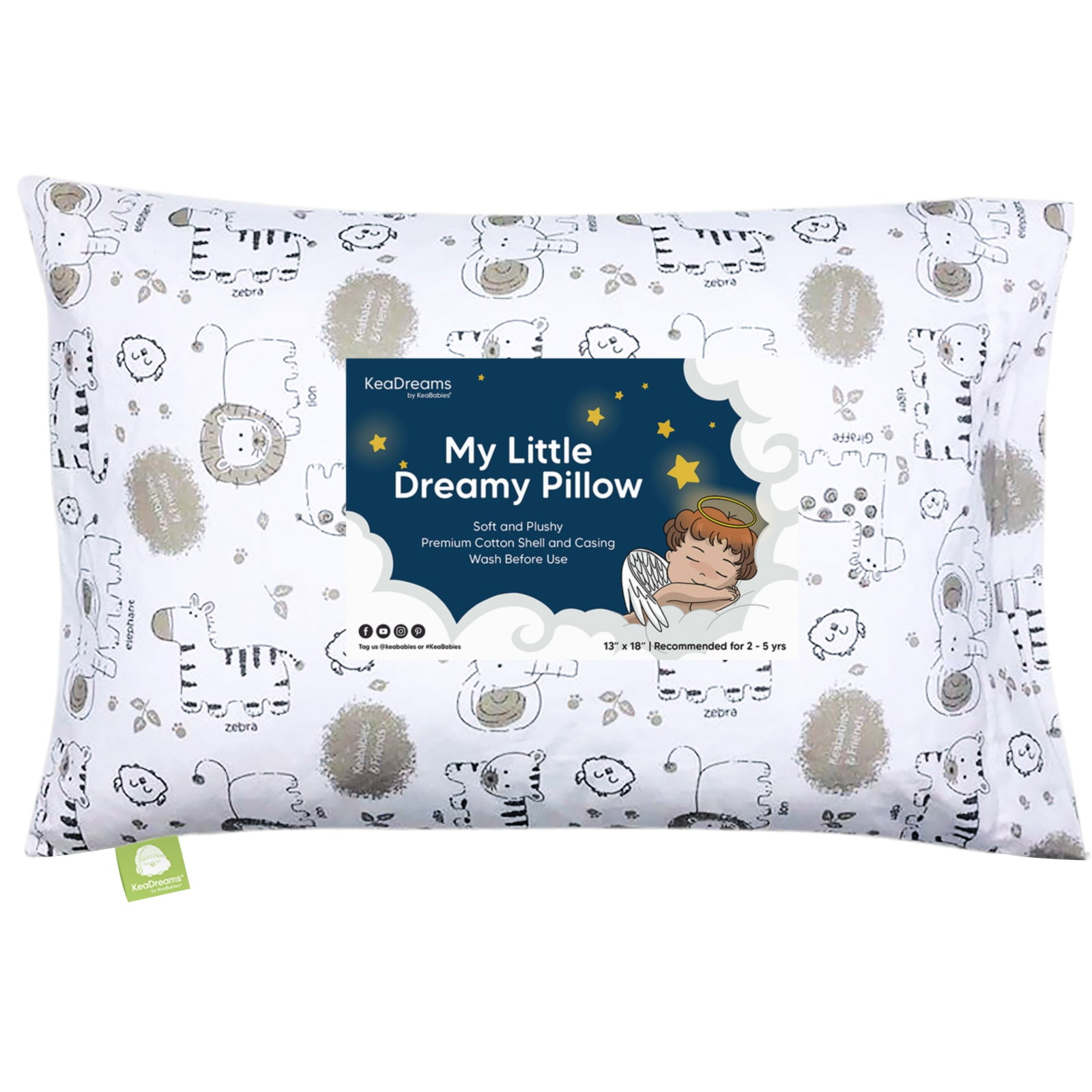 Toddler Pillowcase Small Baby Pillow Cases Cot Bed Soft Toddlers Child's Bedding 13 Cute Animals Prints Pillow Cover 2 Pack 13x18 Pillowcases Fit Kids Pillows for Sleeping Travel 100% Cotton 