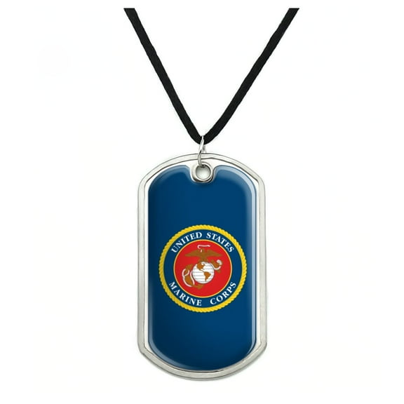 Marines USMC Logo Blue Red Gold Officially Licensed Military Dog Tag Pendant Necklace with Cord
