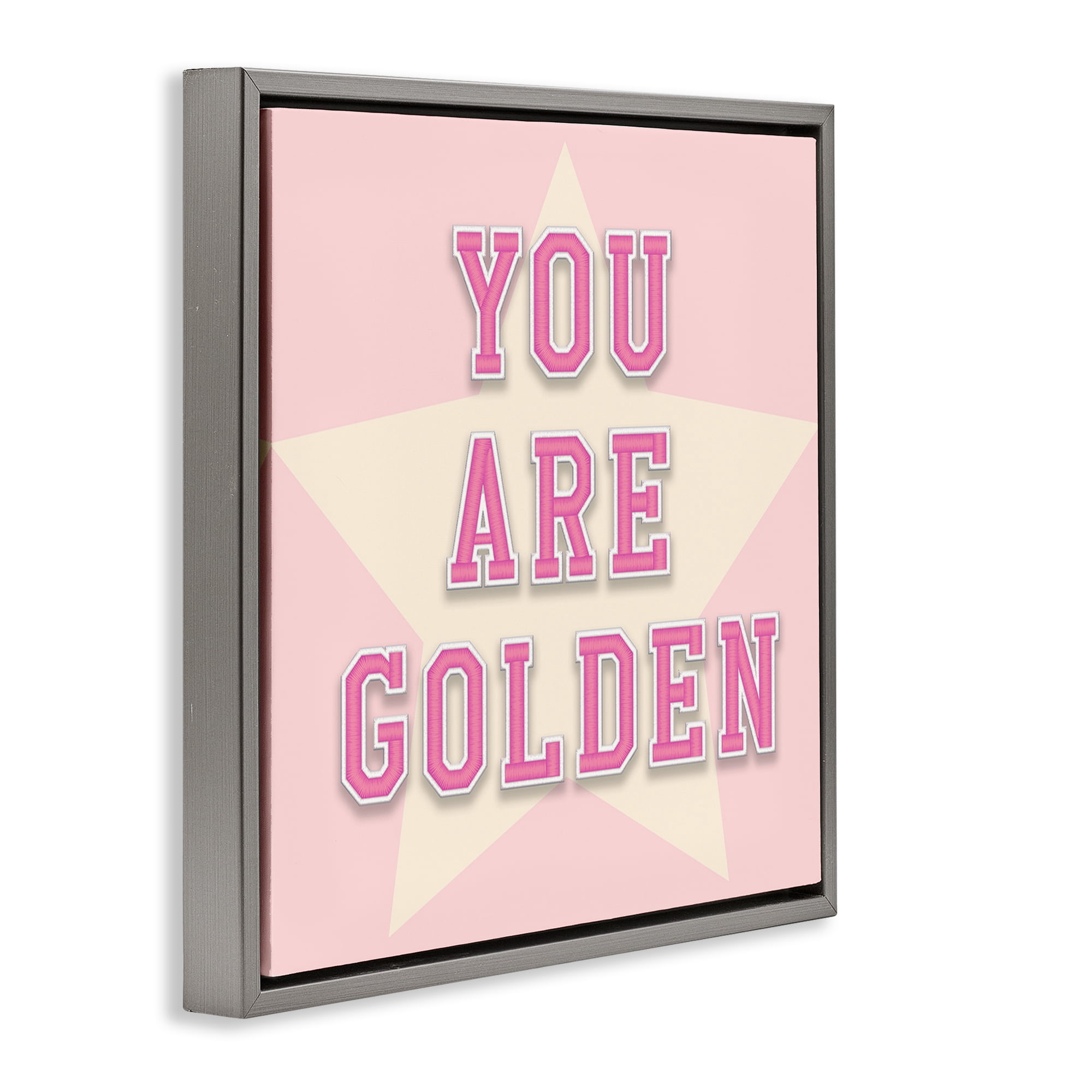 Stupell Industries You Are Golden Phrase Text & Numbers Painting Gray Floater Framed Canvas Art Print Wall Art, 18 x 18