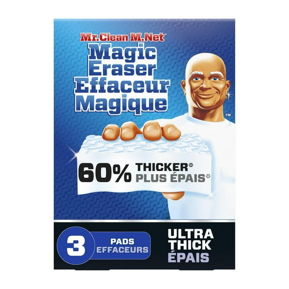 Mr. Clean Éponge Effaceur Magique, Nettoyant Tout Usage, Tampon à Récurer Longue Durée, Ultra Épais, Lot de 3