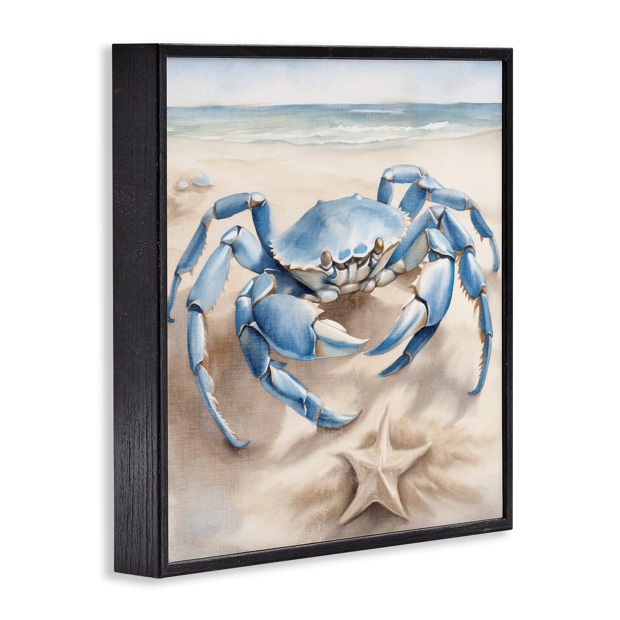 Stupell Industries Crab & Starfish on Beach Animals & Insects Painting Black Framed Art Print Wall Art, 24 x 24