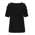 thumbnail image 5 of Womens Summer Tops Hollow Out Short Sleeves Solid T Shirts Blouses V Neck Basic Lightweight Comfy Tunic Tee Tops, 5 of 5