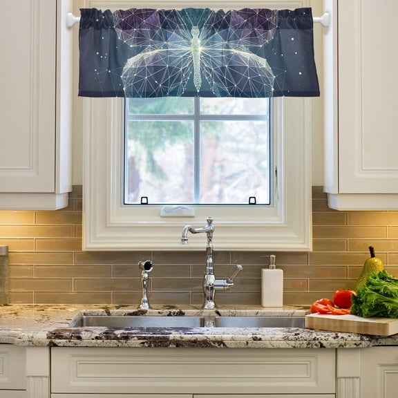 Butterfly Blue Lines Curtain Valances Farmhouse Design Window Treatment Decor Blackout Rod Pocket for Windows Living Room Kitchen 54" x 18"