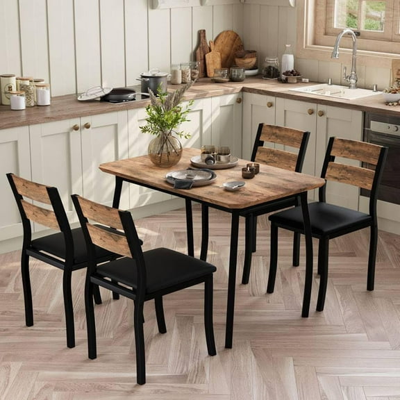 Danolapsi Dining Table Set for 4, 5 Piece Metal Frame Kitchen Table and Chair Set, Chamfer Design Space-Saving Dining Room Furniture for Small Spaces, Apartment, Studio, Breakfast Nooks
