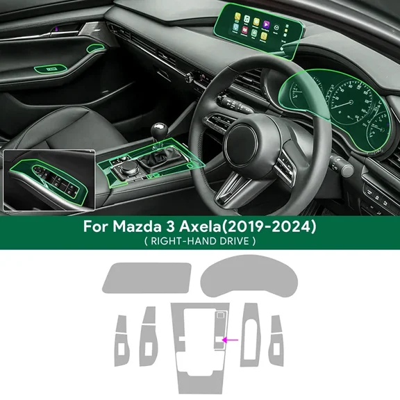 TPU Protective Film Car Interior Film For Mazda 3 Axela 2019-2024 Center Console Gear Navigation Screen TransparenAnti-scratch.