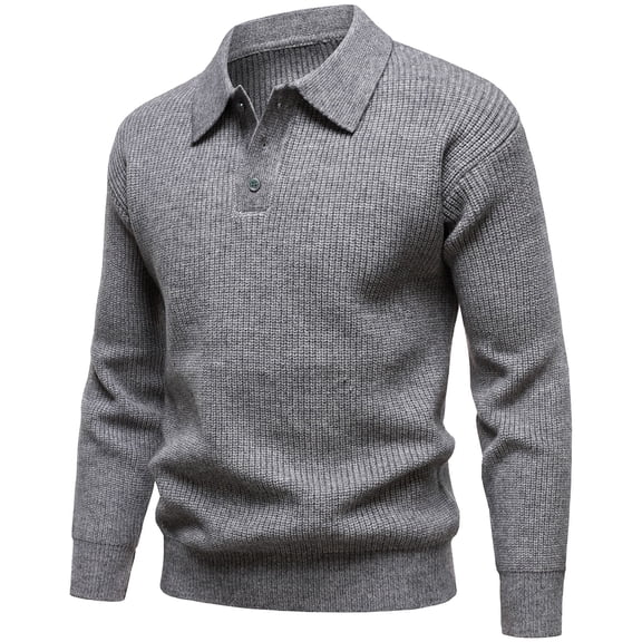 GBSYEWXS Pullover Sweater For Men Long Sleeve Solid Color Pullover Warm Gentleman Collared Sweaters Grey