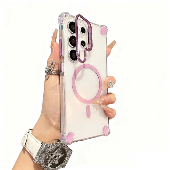 Allytechgroup for Samsung Galaxy A36 5G Case with Camera Lens Stand, Compatible with Magsafe Crystal Clear Magnetic Cover Anti-Scratch Not-Yellowing Case for Samsung Galaxy A36 5G, Purple