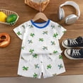 thumbnail image 2 of Splozh Spring Pjs for Girls Children Comfortable and Breathable Pajamas Set Cute Cartoon Printed Short Sleeve Shorts Two Piece Set,Green,5-6 Years, 2 of 4