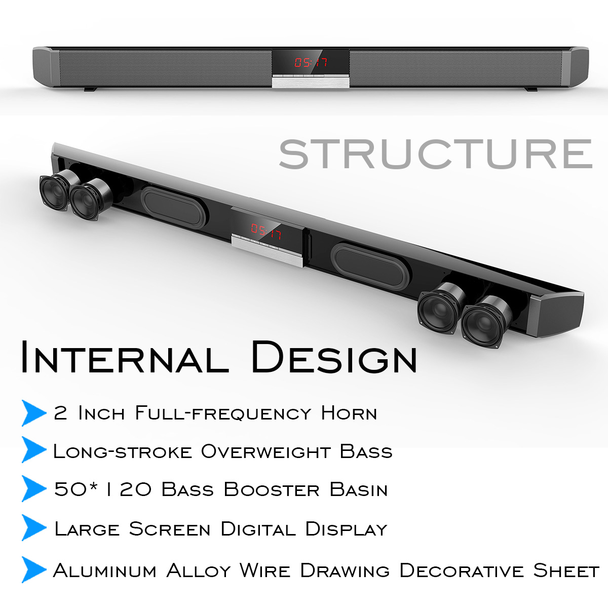 60W 34“ Soundbar With DSP Clock Sound Effect 360° 3D Surround h Sound bar TV Wireless Soundbar
