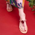 thumbnail image 4 of XYD Women Round Open Toe Thong Sandals Buckled Strappy Crystal Studded Flats Summer Vacation Beach Shoes Size 7 Pink, 4 of 4