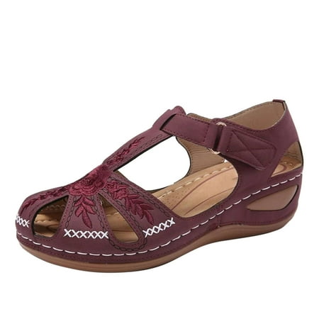 

new home gifts for home Women s Wedge Heel Flip Flops Multicolor Embroidered Sandals Slippers PU Red