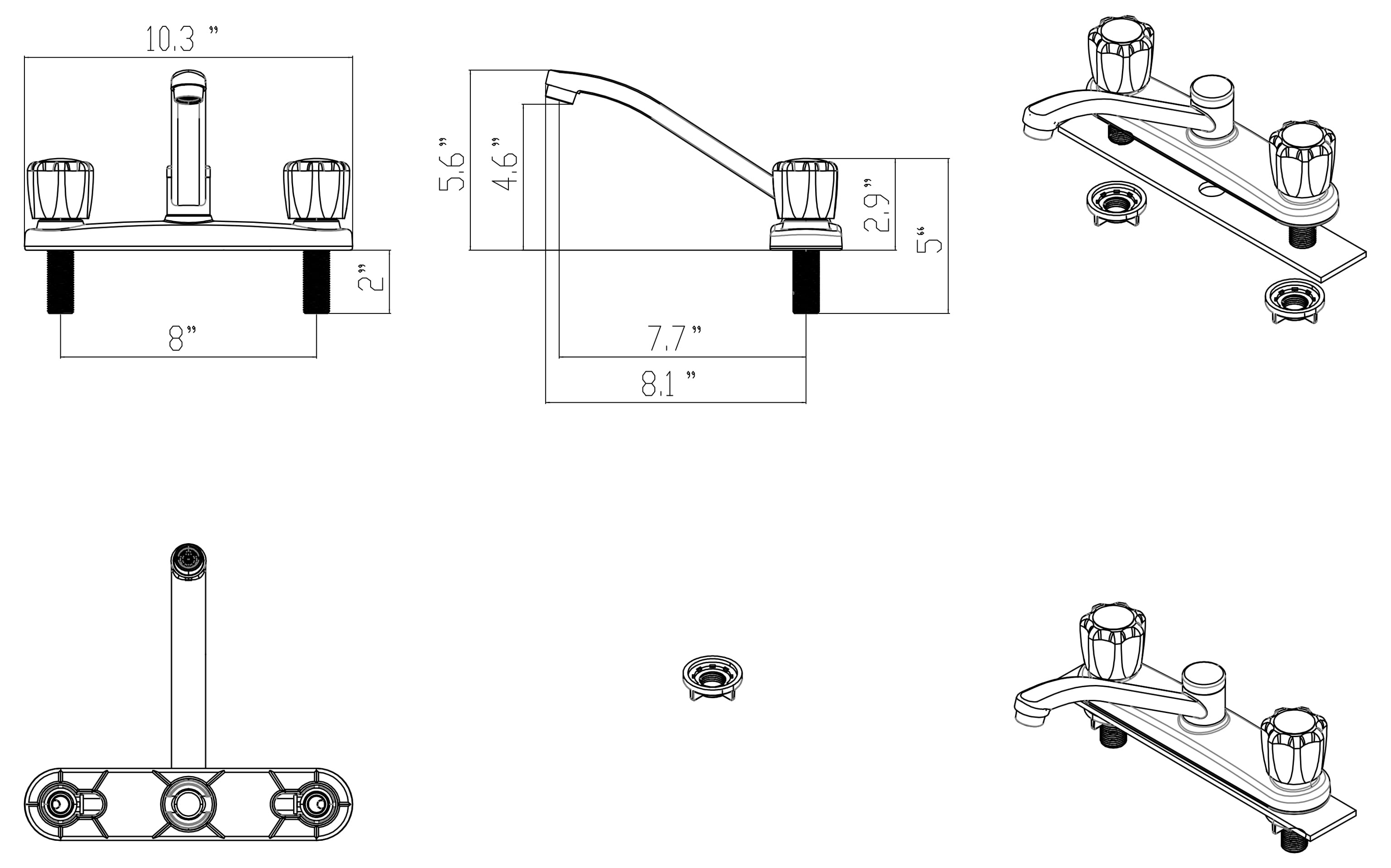 Non Metallic Acrylic Double Handle Faucet Less Spray
