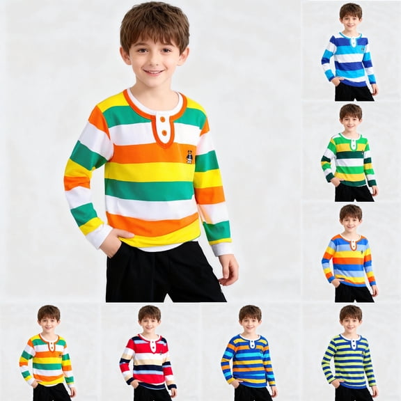 SGFCWSX Boys Long Sleeve Henley Shirt, Kids Casual Striped Top Soft School Daily Tees Yellow Size 9-10 Years