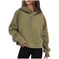 thumbnail image 1 of AherBiu Chandail en Molleton Court pour Femmes Tendance Demi-Fermeture à Glissière Chandail Manches Longues Automne Hiver Chandails en Molleton Décontractés, 1 of 6