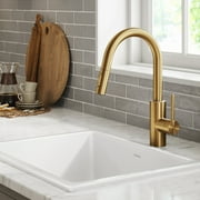 KRAUS Oletto Single Handle Pull Down Kitchen Faucet with QuickDock Top Mount Installation Assembly in Spot-Free Brushed Brass