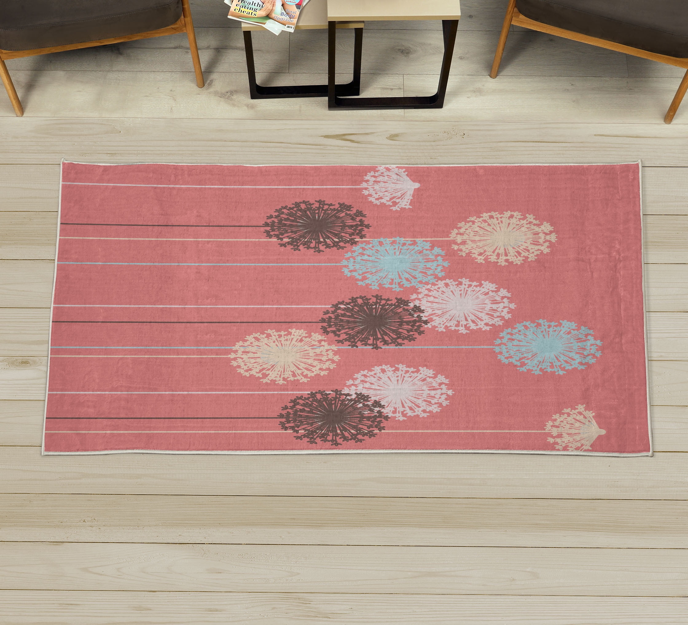 Dandelion Decorative Rug, Abstract Wildflower Silhouettes Botanical
