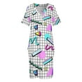 thumbnail image 3 of Vestido de fiesta Retro con diseño de cuadrícula para mujer vestido holgado con bolsillo elegante de lujo de noche blanco Años 80, 3 of 6