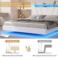 thumbnail image 3 of Full Size Floating Bed Frame with Outlets, LED Upholstered Platform Bed with Storage Headboard, No Box Spring Needed, White, 3 of 7