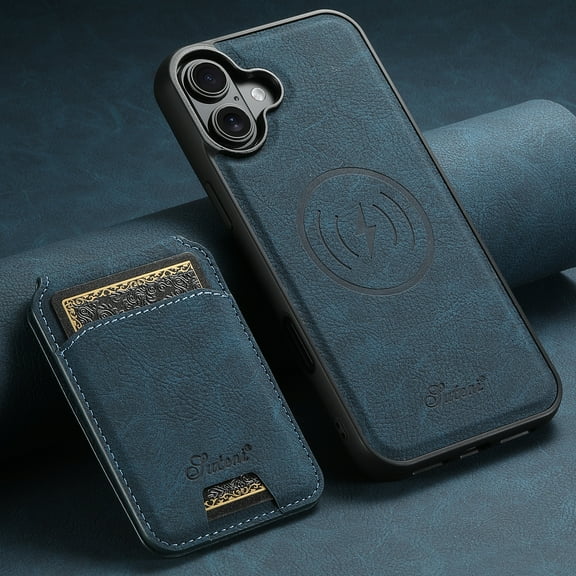 Dteck Magnetic Case for iPhone 16 Plus, Detachable Wallet PU Leather Case with Card Slot Kickstand Business Retro Phone Cover, Blue