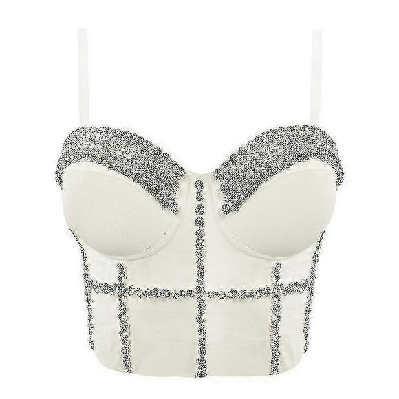 Female Corset Top Camis Rhinestones Short Chest Binder Camisole Women Push Up Tube Bra1pcswhite V