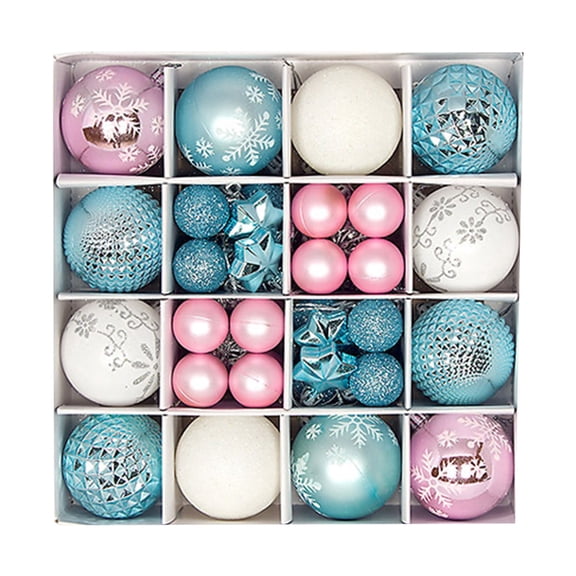 DVKOVI 44 Pcs Blue Pink White Christmas Ball Ornament Set Assorted Baubles for Xmas Tree Holiday Home Decoration