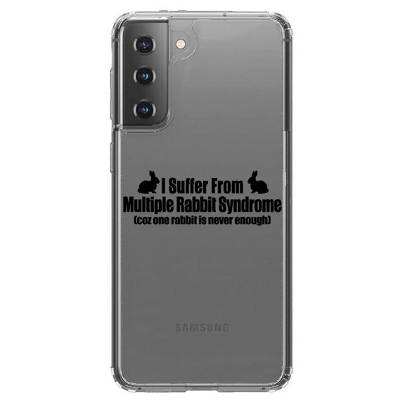 DistinctInk Clear Shockproof Hybrid Case for Galaxy S21 5G (6.2" Screen) - TPU Bumper Acrylic Back Tempered Glass Screen Protector - I Suffer From Multiple Rabbit Syndrome
