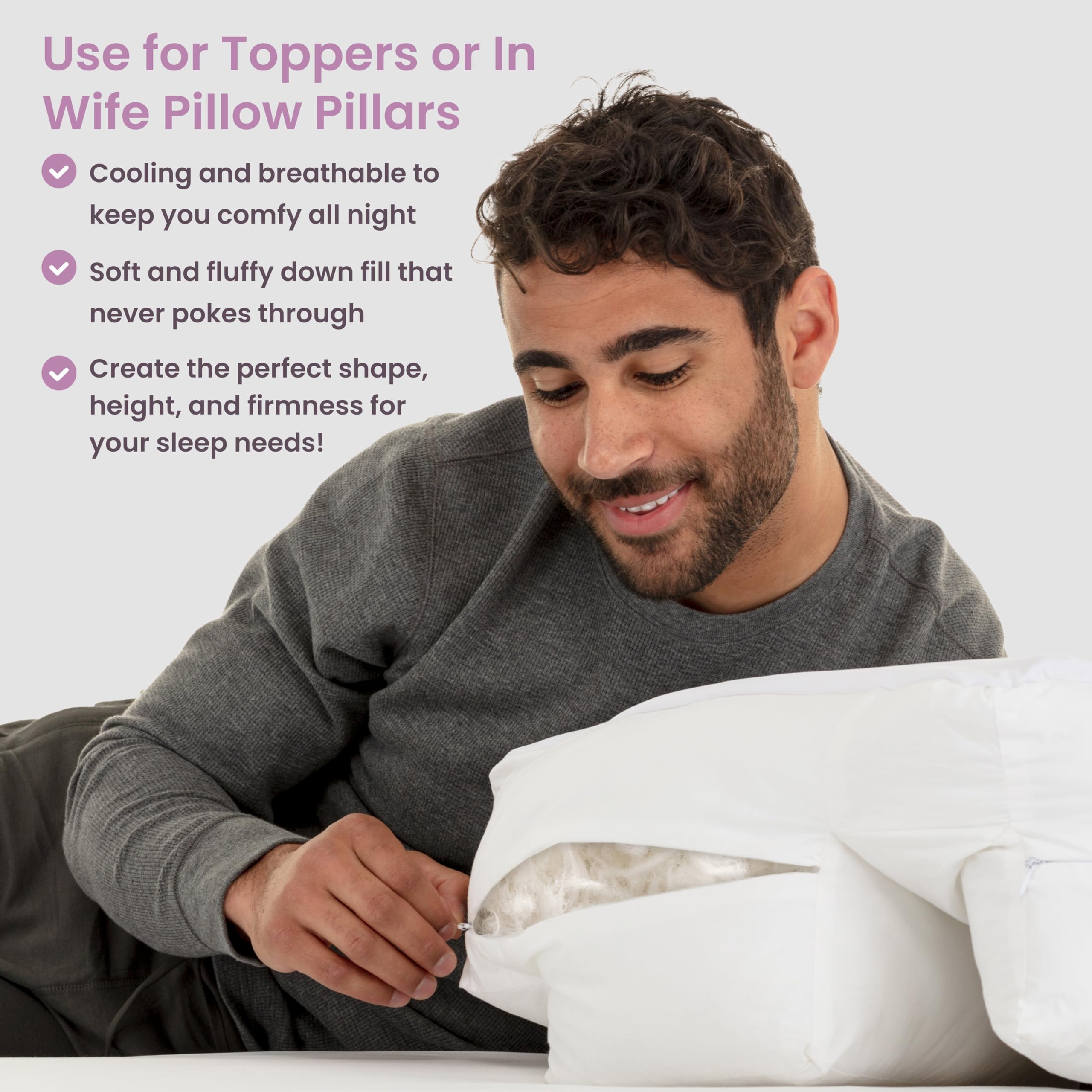 Wife Pillow - 50/50 Feather-Fiberfill, 1 LBS Extra Bag of Stuffing, Hotel Style Blend: White Goose Down Feather w/Siliconized Fiberfill Customize Comfort & Support. Filling: Super - Soft