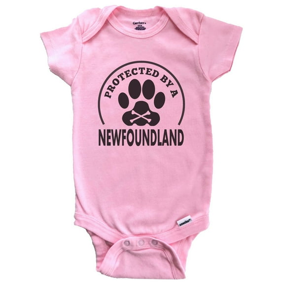 Protected By A Newfoundland Funny Baby Bodysuit (Pink), 3-6 Months