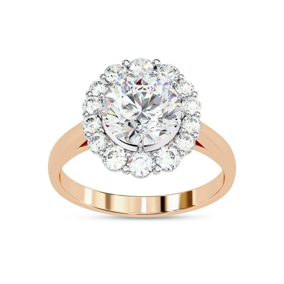 IGI Certified Lab Grown Diamond Ring, Center 8MM Round Cut Floral Halo Solitaire Engagement Ring For Women In 18K Solid Rose Gold | F-G, VS-SI Quality (2.50 Ctw) Ring Size-6