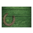 thumbnail image 1 of Clover Cutting Board, Luck Charms Rusty Horseshoe Little Shamrock on Wooden Backdrop, Decorative Tempered Glass Cutting and Serving Board, in 3 Sizes, by Ambesonne, 1 of 2