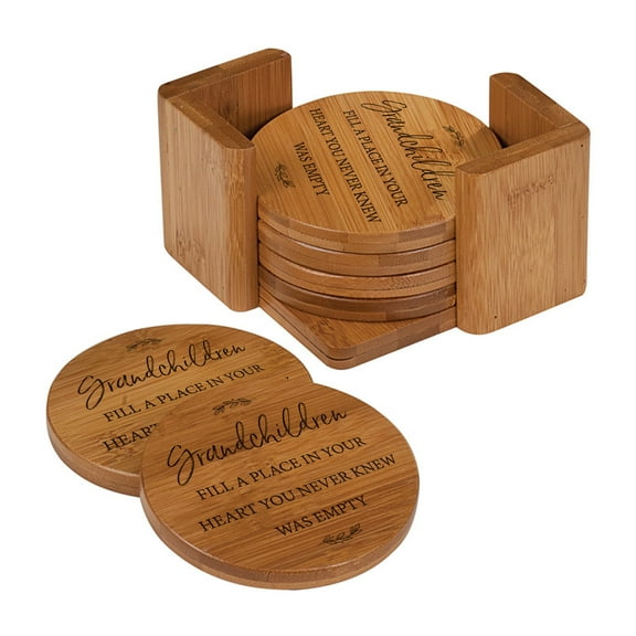 Modern Inspirational 6pc Bamboo Coaster Set 4.5x4.5 Grandhildren Fill