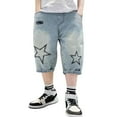 thumbnail image 2 of Wuxian Toddler Boys Jean Shorts Cartoon Print Spring Summer High Waist Denim Shorts Casual Fashion Vintage Ripped Holes Jeans With Pockets Summer Breathable Trunks Stylish Dailywear,Blue,14-15 Years, 2 of 4