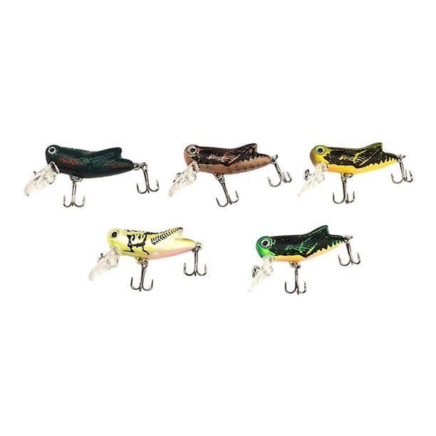 5x Señuelos de pesca de saltamontes, Señuelos de pesca Crankbait, Mini señuelos de pesca, Agua dulce
