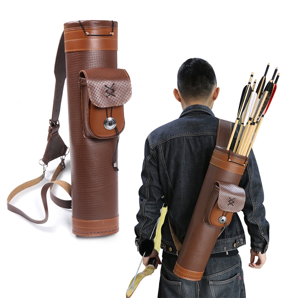 AIHOME Genuine Leather Backmounted Quiver Traditional Bow Arrow Holder