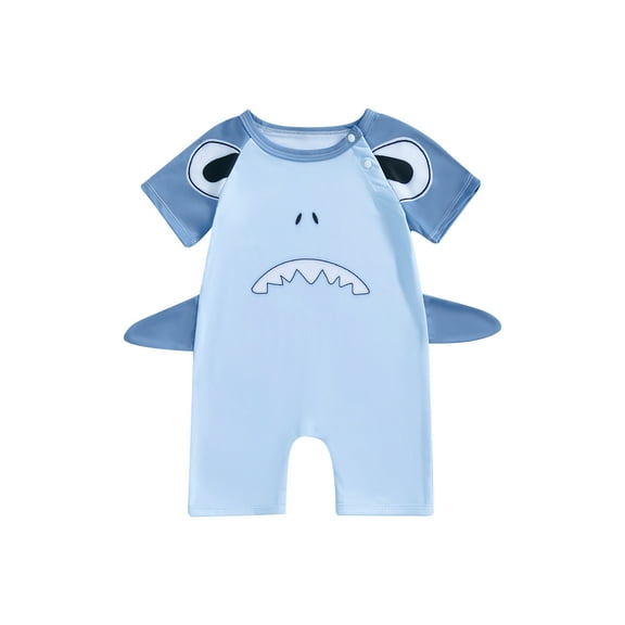Toddler Baby Kids Boy Shark Swimsuit 6 12 24 Months 2T 3T 4T 5T Short Sleeve Snap-up Shoulder Non-Pilling Rash Guard Swimwear