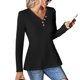 thumbnail image 1 of Top de manga larga con cuello en V, decoración de botones de color sólido, Top informal de gofre para mujer para otoño invierno negro L, 1 of 7