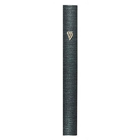 Aluminum Mezuzah Case with 3D Painted Shin Design Easy Peel and Stick Judaica Door Mezuza for Parchment Scroll (Metallic Blue/Black, 7 Inches)