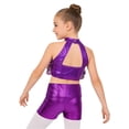 thumbnail image 2 of TSSOE Kids Girls 2-Piece Dance Outfits Sparkly Halter Sequins Crop Top with Metallic Shorts Set Activewear Purple 8, 2 of 7