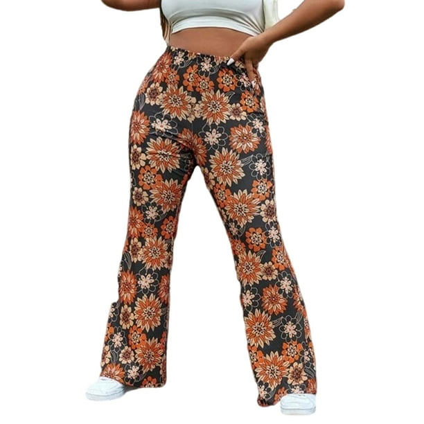 Bellella Women Palazzo Pants Floral Printed Flare Pant High Waist Bell  Bottom Casual Plus Size Leggings Workout Trousers Orange Gray 6XL 