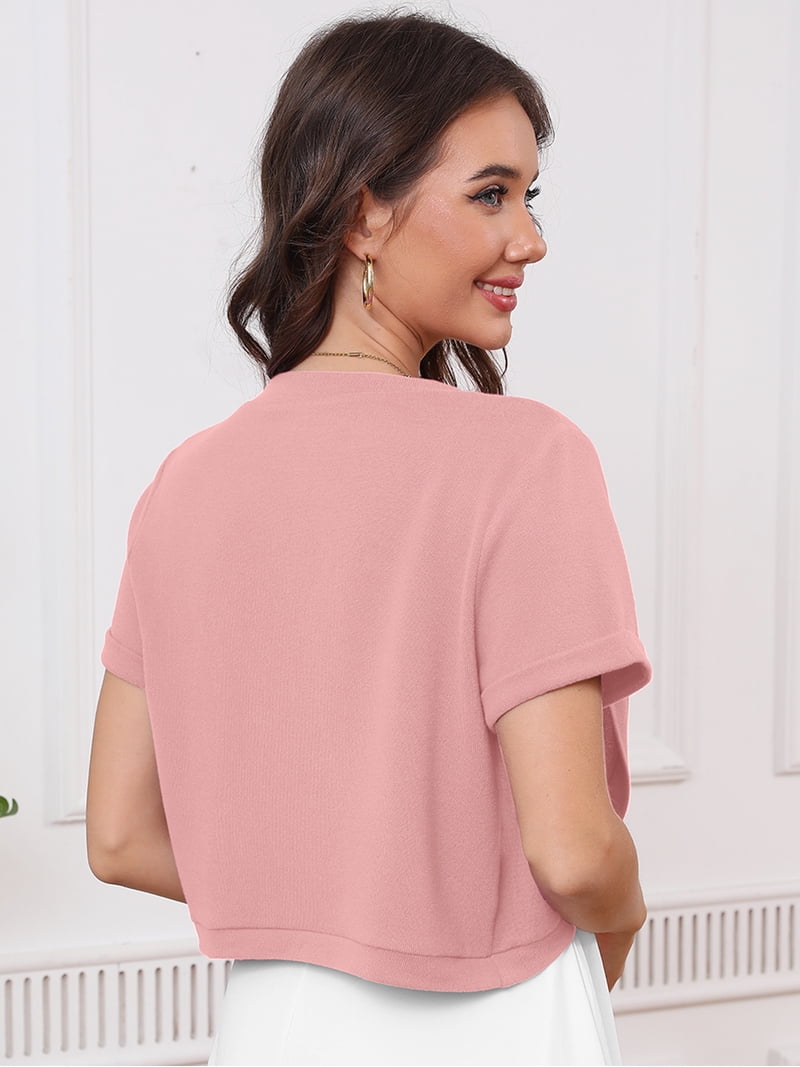 DEMOTIME Women's Short Sleeve Bolero Shrugs Open Front Lightweight