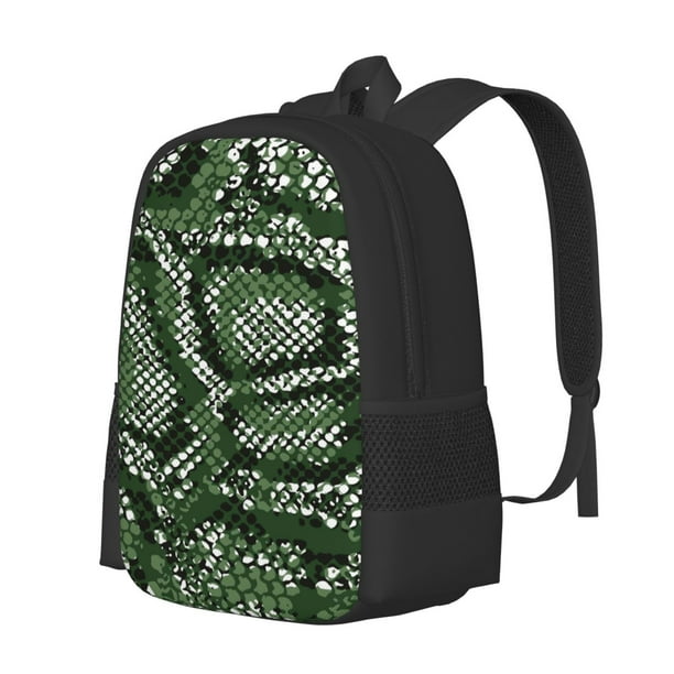 Fotbe Green Snakeskin Mochila para Hombre y Mujer - Tela Oxford 600D Resistente - Mochila Impermeable de Gran Capacidad para Escuela, Viajes y Senderismo