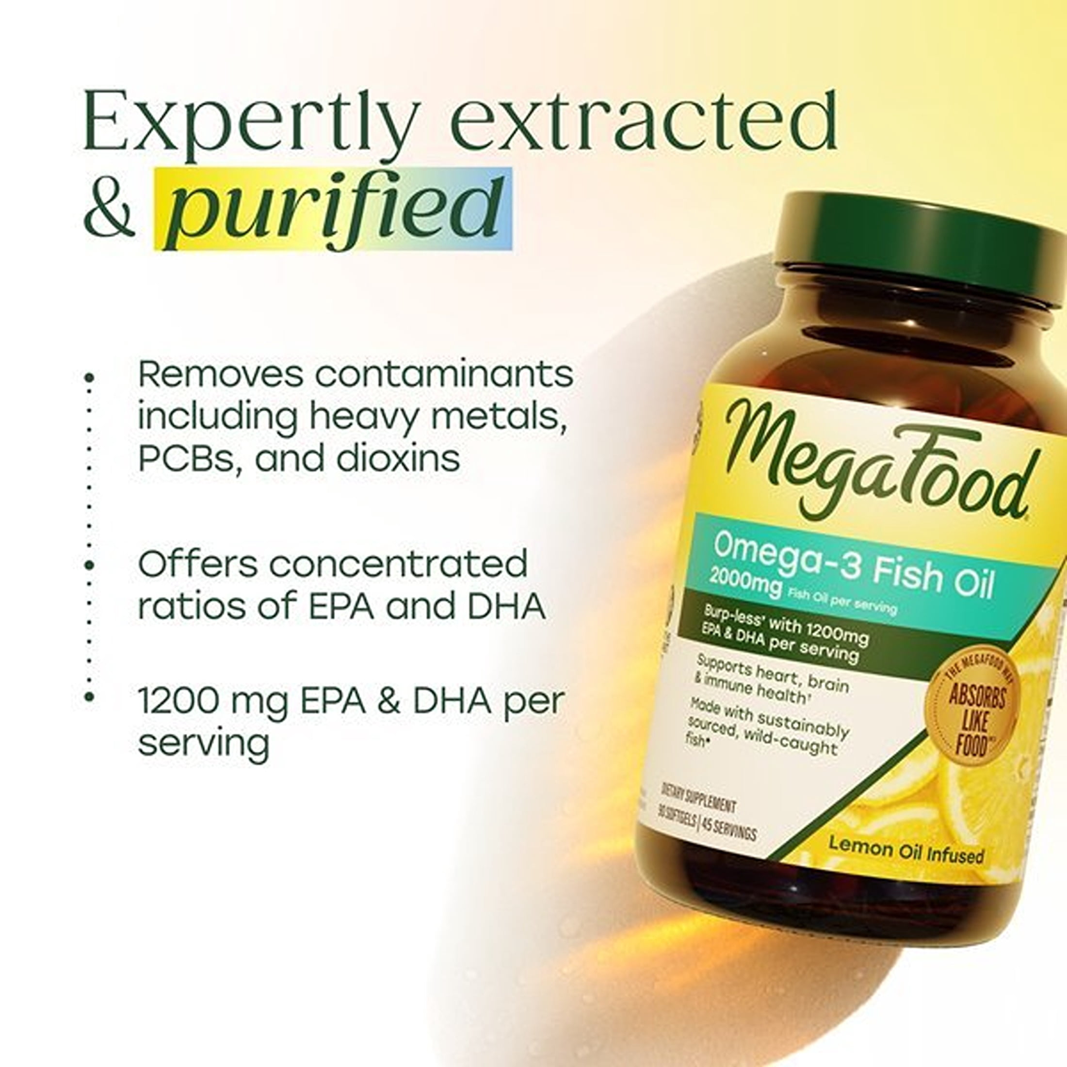MegaFood Burp-less Omega 3 Fish Oil, Heart & Brain Support, 90 Softgels, 45 Servings