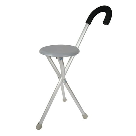 TRAVELON Portable Folding Stool with Cane, Aluminum 9" Seat Supports 250 lbs.