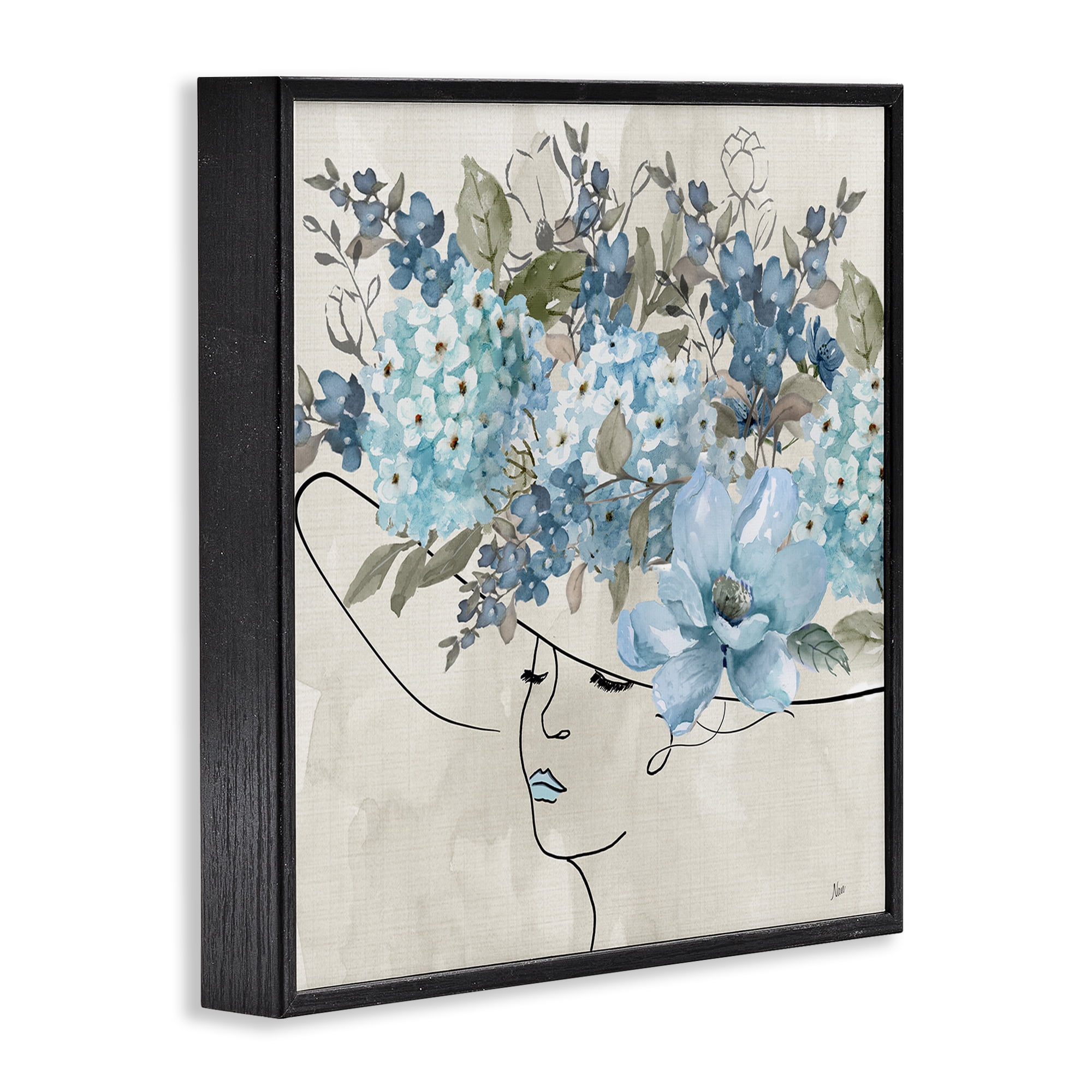 Stupell Industries Blue Floral Hat Botanical & Floral Painting Black Framed Art Print Wall Art, 17 x 17
