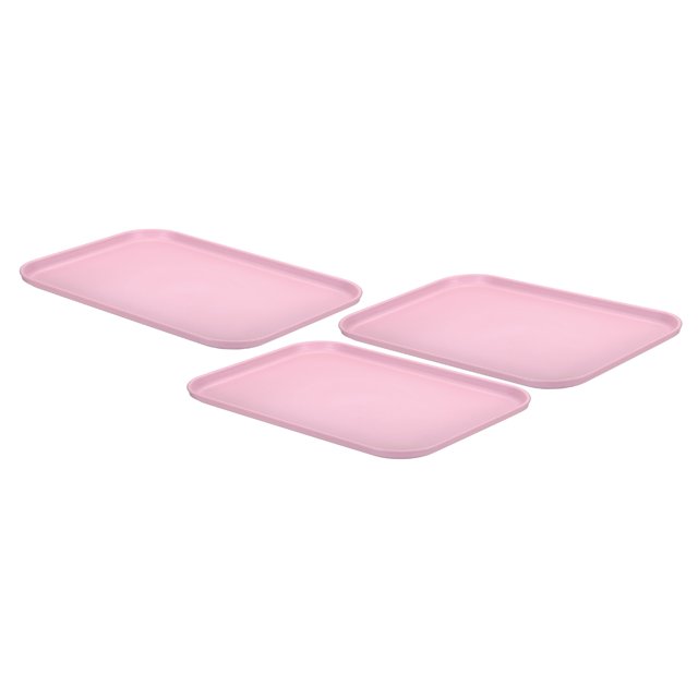 Uxcell Bandeja de plástico para servir comida rápida, 12,2" x 8,9" Bandeja reutilizable para servir cafetería, paquete de 3, color rosa