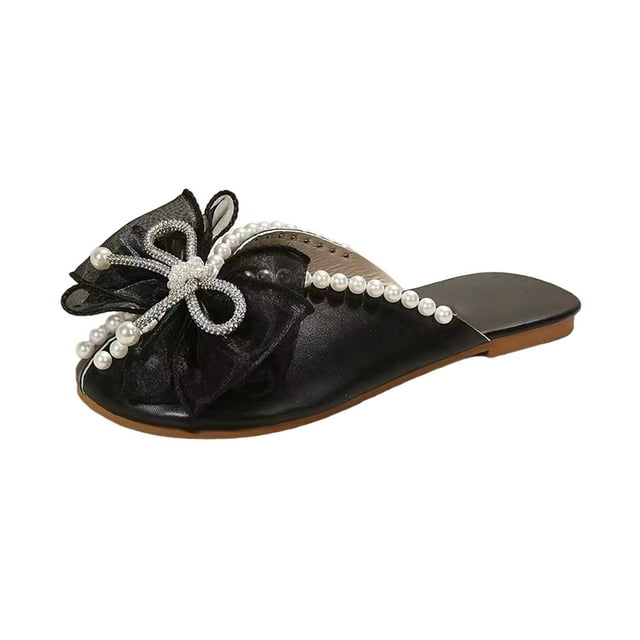 Sandalias de moda con lazo de diamantes de imitación, zapatillas antideslizantes, mulas para mujer, zapatos sin cordones negro 41 Yuyangstore Mujer Mules