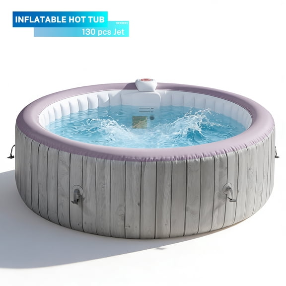 6-8 Person Portable Hot Tub, 82in Inflatable Home Spa Tub with Cup Holders, 4 Filters, 130 Massage Jets, Patio Hot Tub with Storage Bag Lockable Cover Floor Mat, Max 104℉
