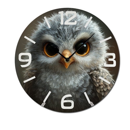 ZXCXRQFa Cute Owl Big Eyes Cartoon Animal Clock Home Decor Round Wood 10 Inch Wall Clocks Non Ticking Silent Clock Art for Living Room Kitchen Bedroom Decorative